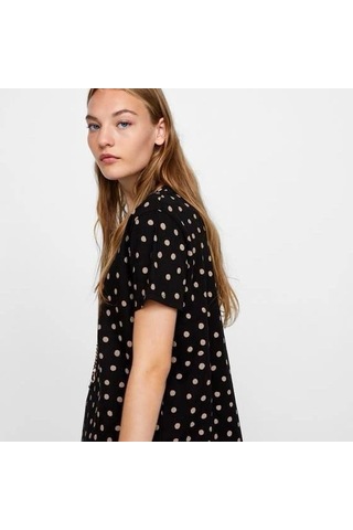Escbutik Kadın Oversize Geniş Kalıp Puantiyeli Tişört T-shirt SIYAH