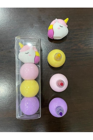 3 Renk Unıcorn Figürlü Mini Fosforlu Kalem Seti Pembe