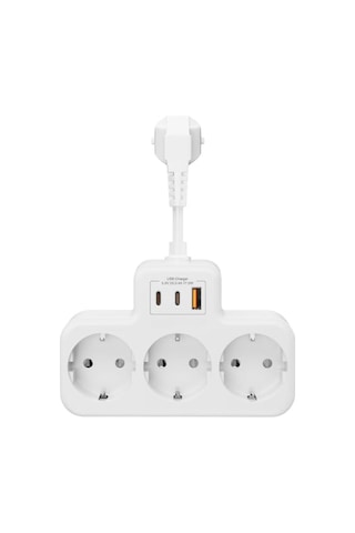 Akım Korumalı Grup Priz Duvar Tipi 3x Priz, 2x Type-c, 1x Usb Port Çıkışlı Çoklu Priz Beyaz 0