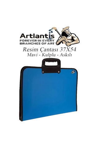 Mavi Resim Çantası Fermuarlı Kulplu 37x54 Cm 1 Adet Teknik Resim Dosya Çantası 35x50 Cm Askılı Proje Çantası Okul Sınıf