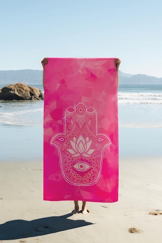 Dijital Baskı Plaj Deniz Havlusu Hamsa Lotus Mandala Desenli Peştamal Hvl0218 Renkli
