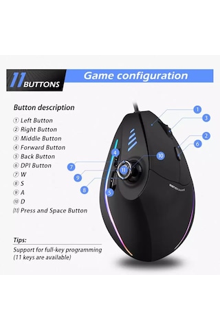Zelotes C-18 10000 DPI Dikey Ergonomik Optik Oyuncu Mouse