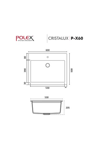 Polex Cristalüx Granit Evye P-X60 Beyaz Tezgah Altı Ve Tezgah Üstü Kare Mutfak Evyesi 60x50 CM
