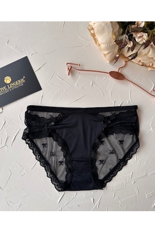 Arya Japon Style Arkası Tül Cut-out Dantel Detaylı Cheeky Külot/s Siyah