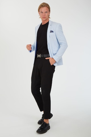 Sposo G-224 Dar Kalıp Örme Kumaş İndigo-Beyaz Erkek Blazer Ceket Beyaz - Indigo