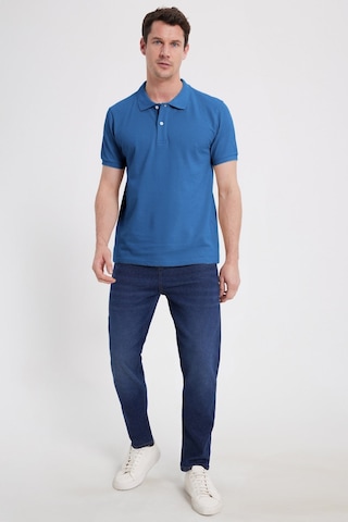 Tudors Erkek Slim Fit Dar Kesim %100 Pamuk Kısa Kollu Polo Yaka Mavi Tişört-50256
