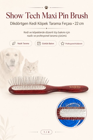 Showtech Maxi Pin Brush Kedi Ve Köpekler İçin Hassas Tarama Fırçası 22 Cm