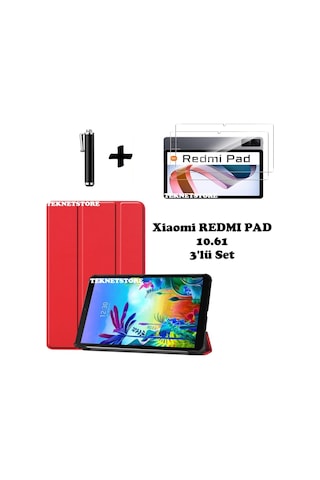 Xiaomi Redmi Pad 10.61 Uyumlu Flip Smart Standlı Uyku Modlu Tablet Kılıfı Ekran Koruyucu Kalem Kılıf