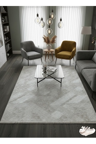 Konak Halı Dekoratif Salon Halısı Krem Emboss Kabartmalı Saçaklı Krem