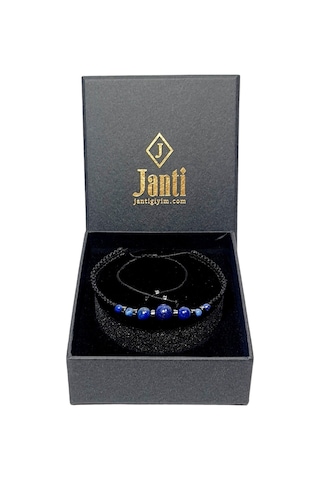Jtss26blk1870 Lapis Lazuli Ve Hematit Doğaltaş Makrome İp El Örmesi Sarı Gold Siyah Unısex Bileklik Garantili Kutulu Janti Bileklik