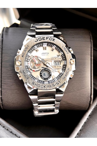 Joefox Çelik Kordon Dijital Ve Analog 2 Yıl Garantili 3 Atm Suya Dayanıklı Erkek Kol Saati Joe.cl09 Gümüş