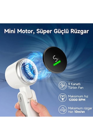 Robeve Blic Bwfn22 Turbo El Vantilatörü Mini Fan Vantilatör Katlanabilir 3'ü 1 Arada Taşınabilir Fan 5 Kademeli Le