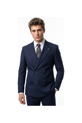 Hermose Sartorial Derin Lacivert Çizgili Kruvaze Takım Elbise