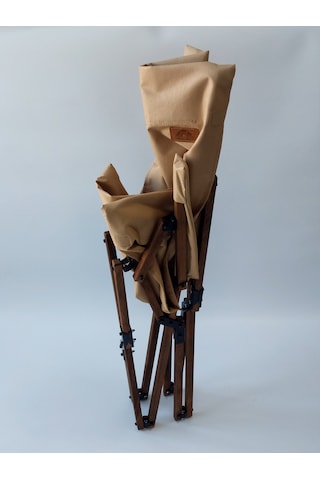 Joyfull Turtle Ahşap - Kollu Katlanır Sandalye -camel Kılıf-çanta Camel