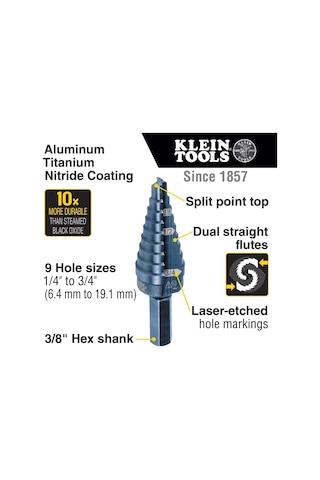 Klein Tools Ktsb03 Kademeli Matkap Ucu - Yüksek Hız Çeliği - 2 Ol