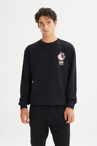 Regular Fit Normal Kesim Bisiklet Yaka Baskılı Sweatshirt Lee Siyah