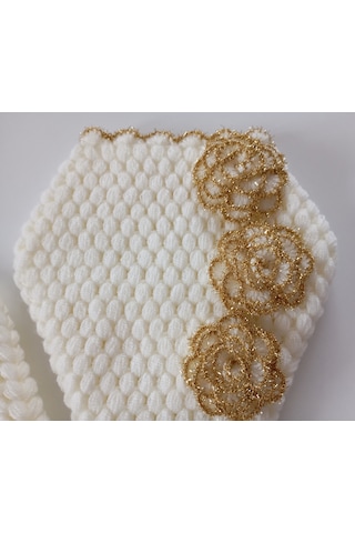 Banuhome El Yapımı Çeyizlik Banyo Lifi - Gold Gül Detaylı - 2'li Lif Seti