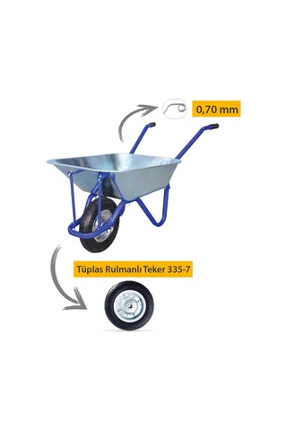 Kanat Adalı Galvanizli Demonte El Arabası Tüplas Burçlu Teker 0.7
