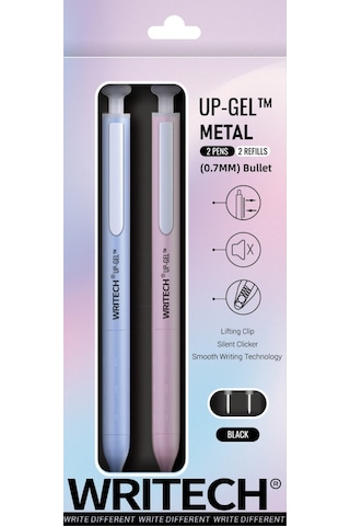 Wrıtech W-0156 Metal Up Mavi-pembe Gövde 0,7mm Mavi Jel Kalem - 2'li Ahşap