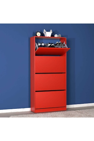 Flat Duo 4 Katlı Geniş Ayakkabılık-Kırmızı 73x157x26 cm (GxYxD) Kırmızı