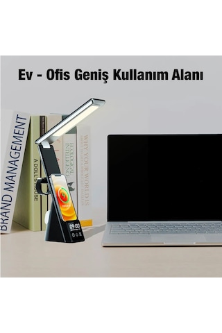 Ally Dijital Saatli 15w Kablosuz Şarjlı Led Işıklı Katlanabilir Masa Lambası- 5775 Renkli