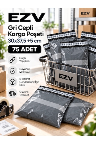 Gri Cepli Kargo Poşeti 30x37,5 +5 Cm 75 Adet