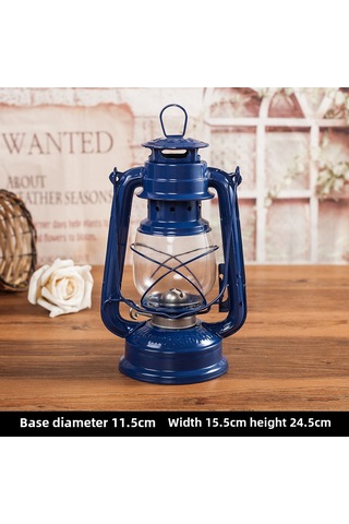 Yaozixa Klasik Demir Makyajlı Cam Fener, Nostaljik Dekoratif Alet, Taşınabilir Outdoor Kamp Lamba, Mavi Vintage Tasarım