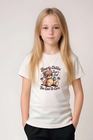 Fyk Kids Kız Çocuk Yuvarlak Yaka Baskılı Bearly Chillin Alt-üst Pijama Takımı KREM Krem