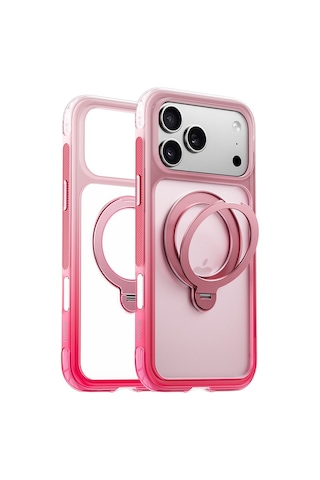 Apple Uyumlu iPhone 18 Pro Kılıf Wiwu As-204 Aeroshield Aurora Ultra Serisi M-safeli Airbagli Standlı Kapak Pembe