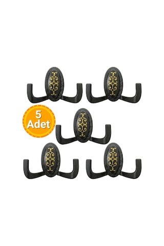 5 Adet Metal Vestiyer Askılığı - Mat Siyah, Desenli, Dayanıklı, Elbise Ve Mobilya Askılığı Siyah - Siyah