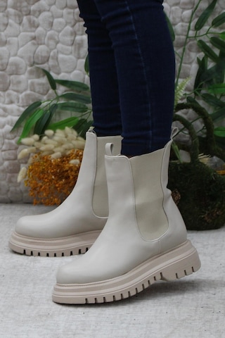 Mehmet Mete 351028 Bej Fashion Yiğimi Lastikli Sıcak Astar Kadın Bot 001