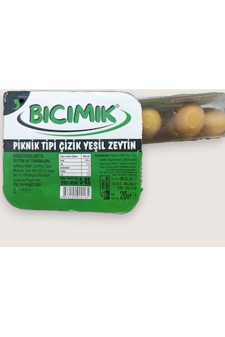 Bıcımık Çizik Yeşil Zeytin İşlem Görmüş Salamura 20 G Piknik X 56 Adet