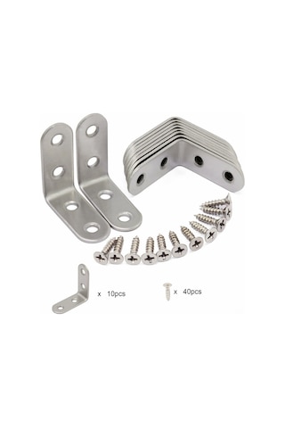 Youtek 10 Adet Paslanmaz Çelik 90 Derece Açı Braketi - 40x40mm, 4 Delikli, 40 Vidalı, Dayanıklı Raf Ve Mobilya Donatı Diğer