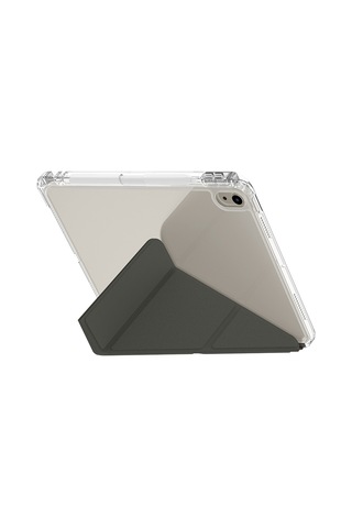 Apple Uyumlu iPad  Air 11 2024 Kılıf Skinarma Kalemlikli Arkası Şeffaf Standlı Magnetik Zeta Kılıf Gri Kapaklı Kılıf