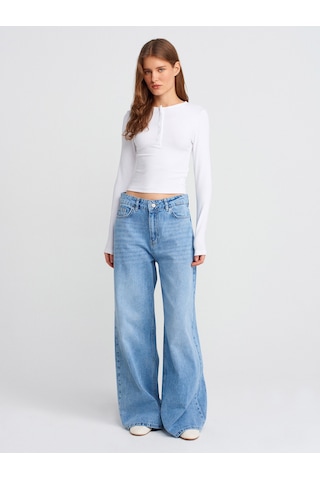 Dilvin 31442 Uzun Kollu Çıtçıt Düğmeli Top-beyaz Beyaz