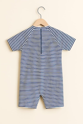 My Kids Wear Erkek Çocuk Çizgi Desenli Fermuarlı Boneli Mayo Takımı 11902 Lacivert