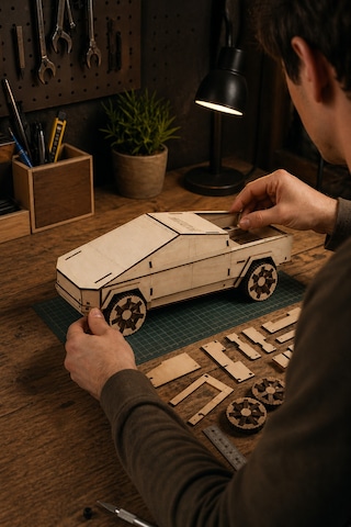 Ahşap Cybertruck Maketi Kendin Yap Dıy Dekoratif Kit - 3d Puzzle