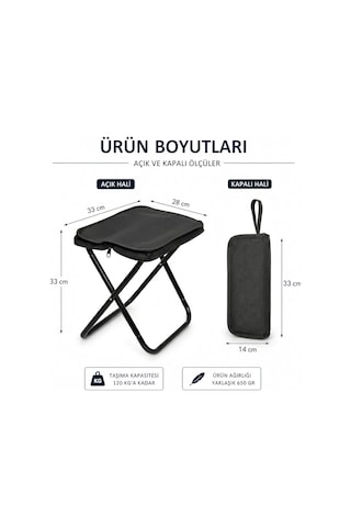 Asyaink Siyah Katlanabilir Kamp Taburesi Ultra Portatif Taşıma Çantalı