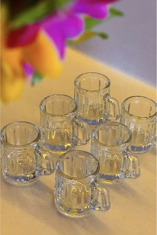 6 Lı Kulplu Shot Cam Bardak, Çap: 4 Cm Yükseklik: 5 Cm, 35 Ml Şeffaf