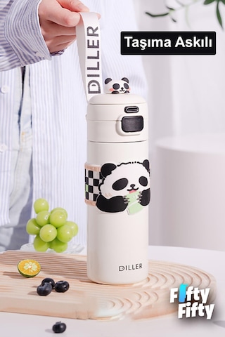 Dıller 480 Ml Tek Kapak Çift Kullanım Pipetli/pipetsiz Taşıma Kulplu Vacum Cup/çelik Termos -ffd9240 Beyaz