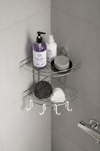 Sas Haus Banyo Köşe Rafı Askılı Duş Organizeri Ve Şampuanlık 2 Katlı Krom Ek-02 Krom