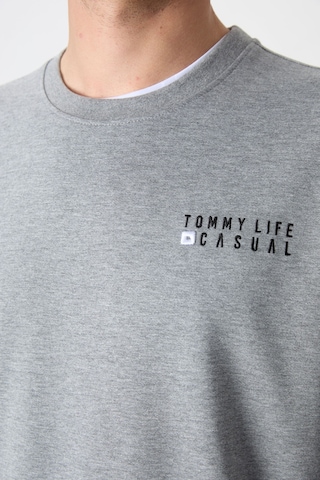 Tommy Life Gri Melanj - Siyah Casual O Yaka Lastik Paça Pamuklu Erkek Oversize Eşofman Takımı - 85120 Gri - Siyah