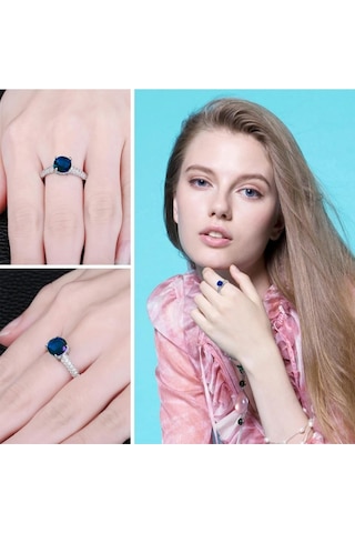 Brezza Lusso Jewelry Safir Taşlı Diamond Yarımtur Tektaş Kadın Gümüş Yüzük 13