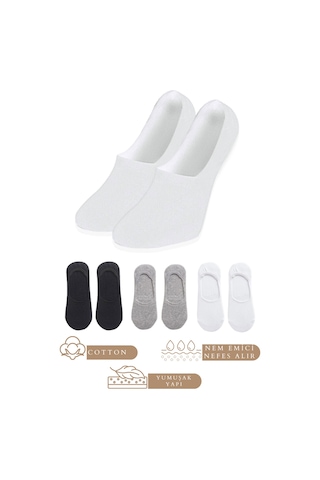 Kral Socks Unisex Düz Desenli 6 Çift Pamuklu Terletmez Babet Çorap Beyaz