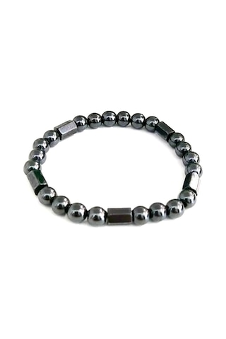 Tamgacrafts Kısmi Mıknatıslı Manyetik Silindir Doğal Taşlı Hematit Füme Bileklik 8mm Gri