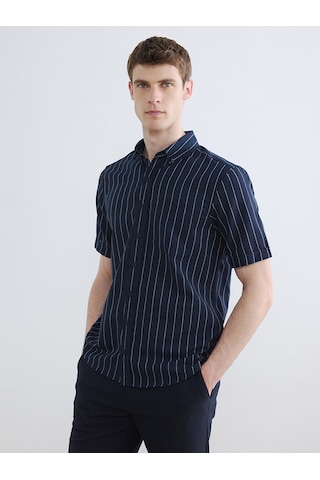 Lcwaıkıkı Classic Lacivert Regular Fit Çizgili Erkek Gömlek