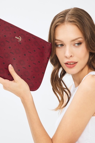 Deri Company Kadın Basic Clutch Çanta Monogram Desenli Bordo 214002 Bordo
