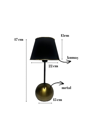 Dora Eskitme Gold Metal Ayaklı Abajur Siyah Başlıklı Vintage Gece Lambası Siyah - Altın