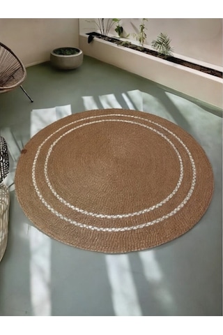 Yuvarlak Dekoratif Çeyizlik Kilim 100 Cm - Leke Tutmaz -kolay Temizlenebilir- Natural Kahverengi