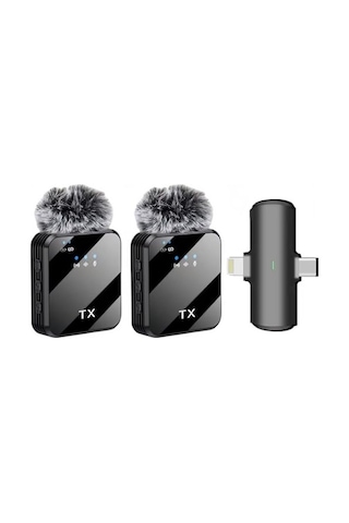 Kablosuz Yaka Mikrofonu Çiftli Mikrofon Apple iPhone 15 16 17 İle Uyumlu Type-c/lightning Portlu Telefon Pc Tablet Video Kay
